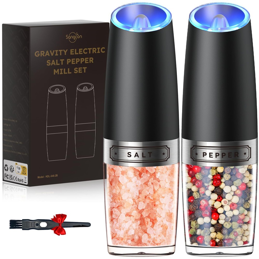 Sangcon Gravity Electric Salt and Pepper Grinder Set Automatic Shakers Mill G...