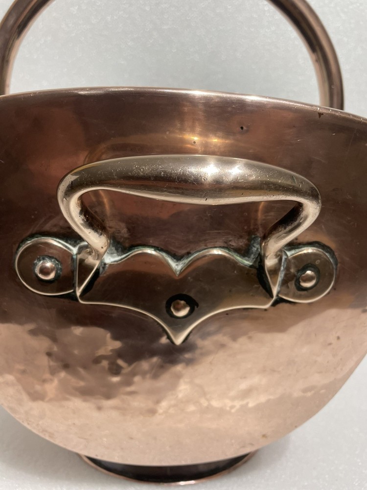 Coal Scuttle Vintage Victorian Copper Hammered Finish Swing Handle.