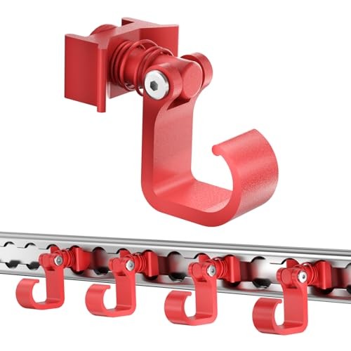 4 Pack L Track Hooks with Single Stud Fitting, Spring-Loaded Adjustable Red