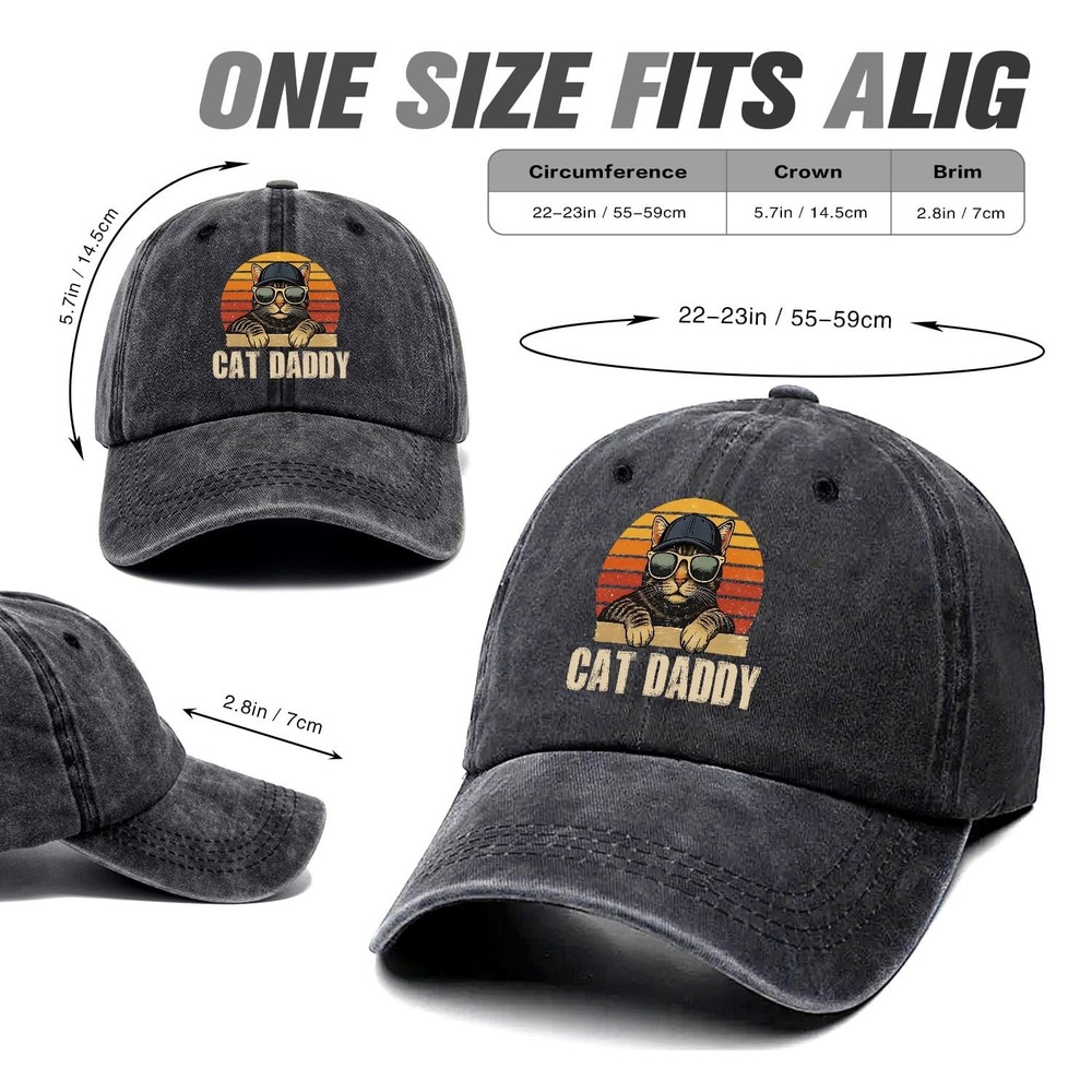 Cat Daddy Funny Retro Washed Cotton Baseball Cap, Adjustable Lightweight and ...