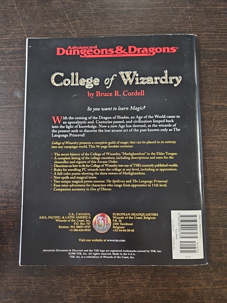 AD&D College of Wizardry TSR 9549 Module Advanced Dungeons & Dragons with Map