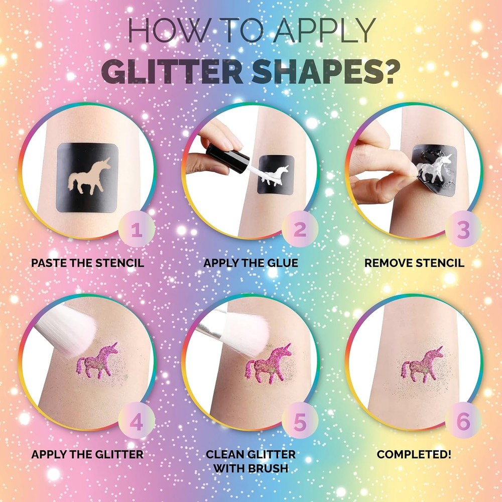 Face Paint Kit - Glitter Tattoos, Gems, Temporary Multicolor