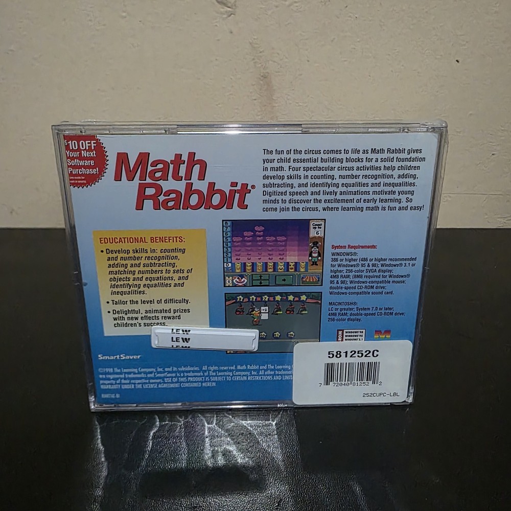 The Learning Company ~ Deluxe! Math Rabbit CD (PC, 1997) Ages 4-7 **NEW**