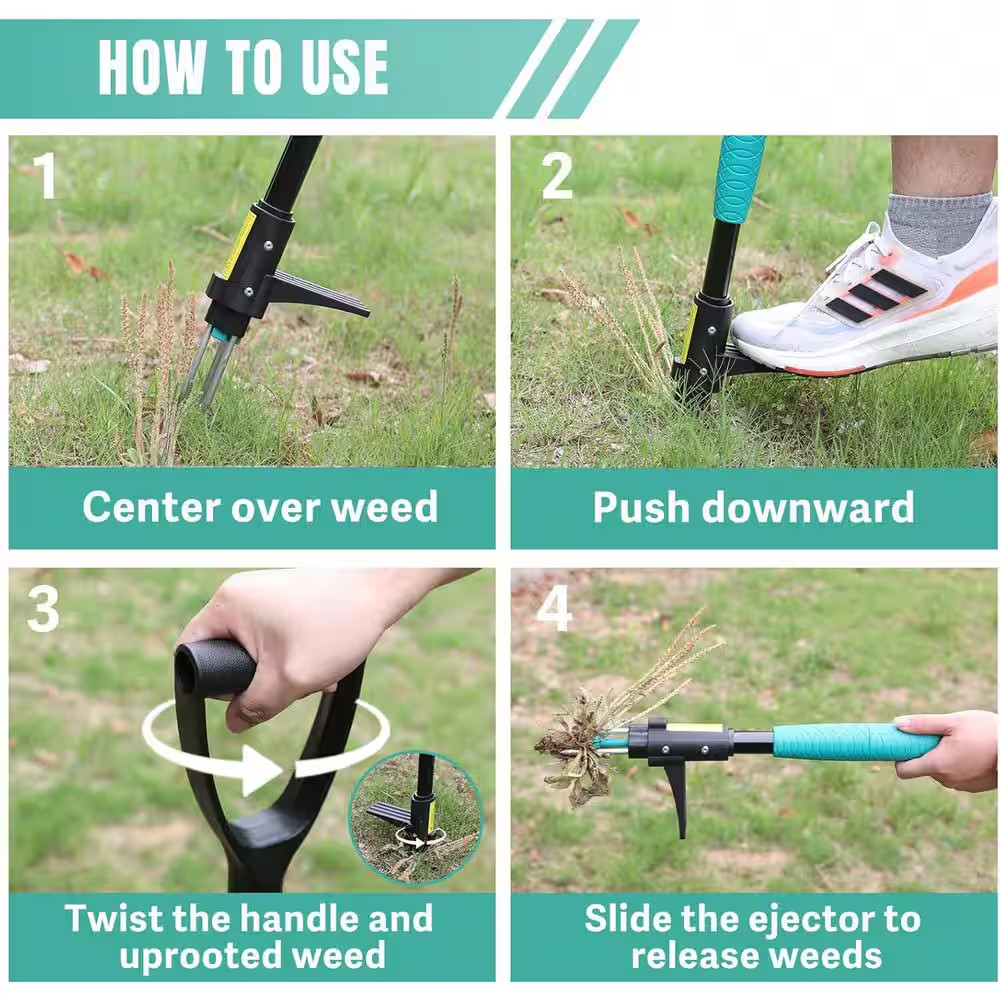 39 Weed Pulling Tool 3-Claw Detachable Long Handle Heavy Duty Stand up Weeder fo