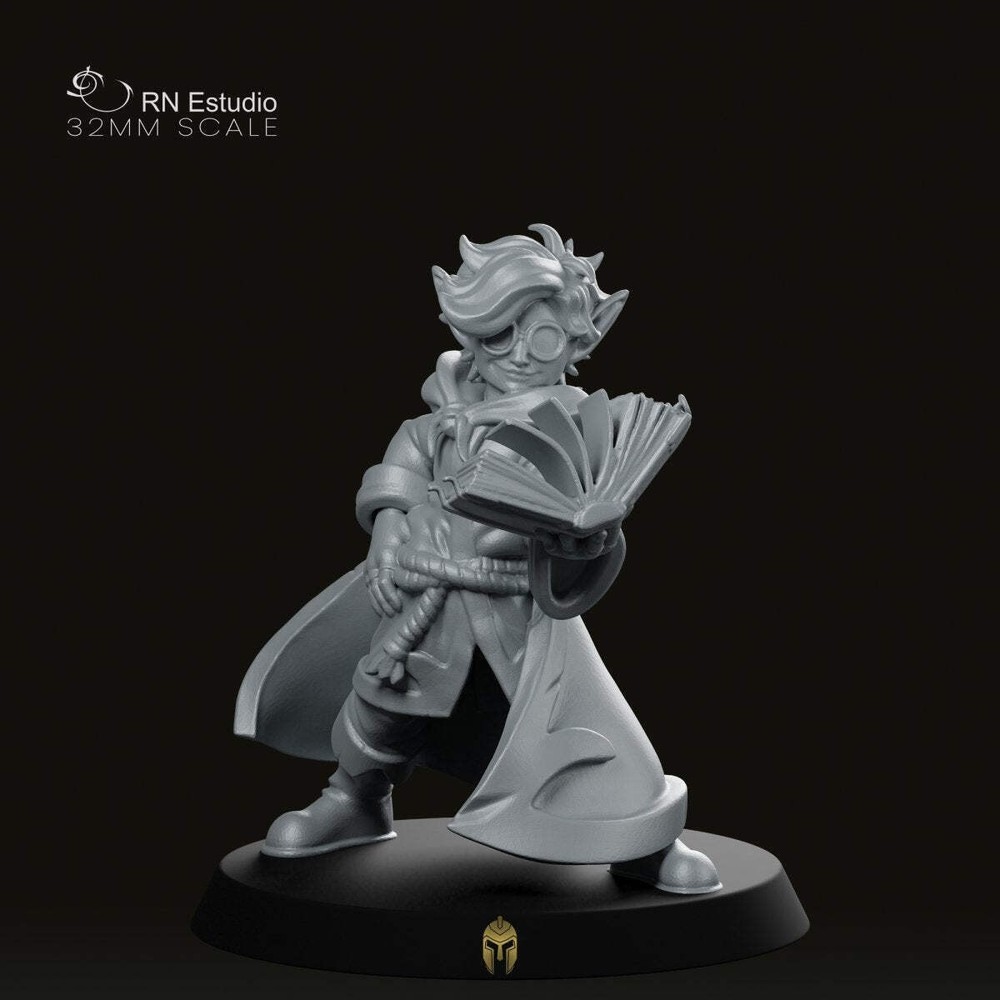 Apprentice Wizard Miniature with Spellbook (28mm–55mm) | D&D