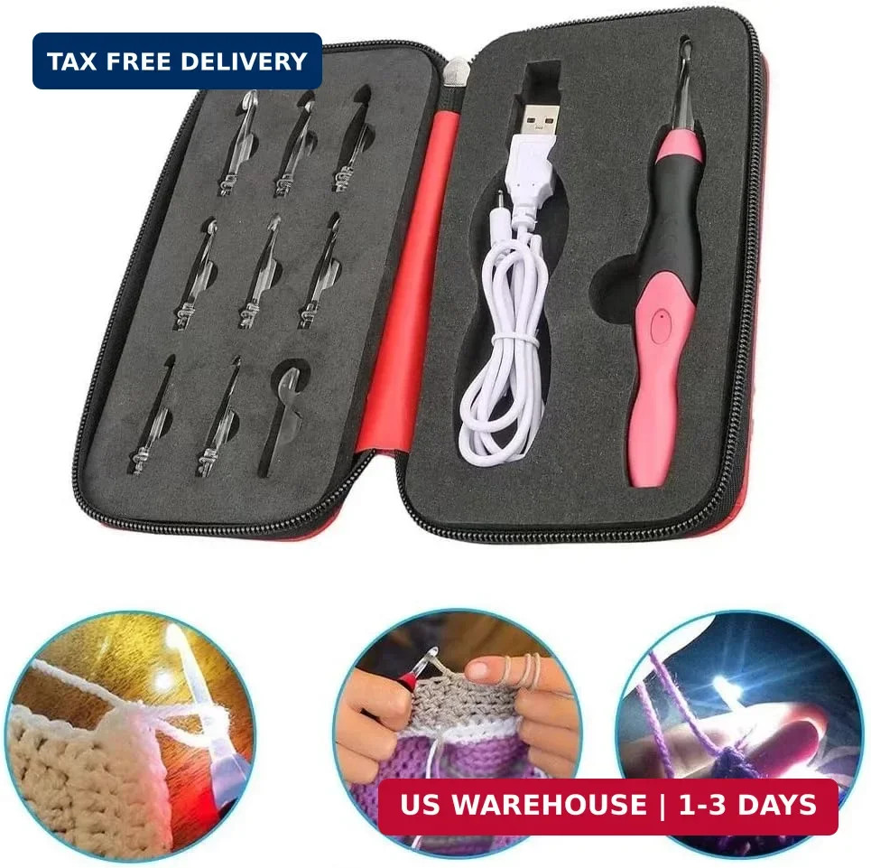 9 Sizes Crochet Hook Set: Interchangeable Crochet Hooks with Light - Light Up Cr