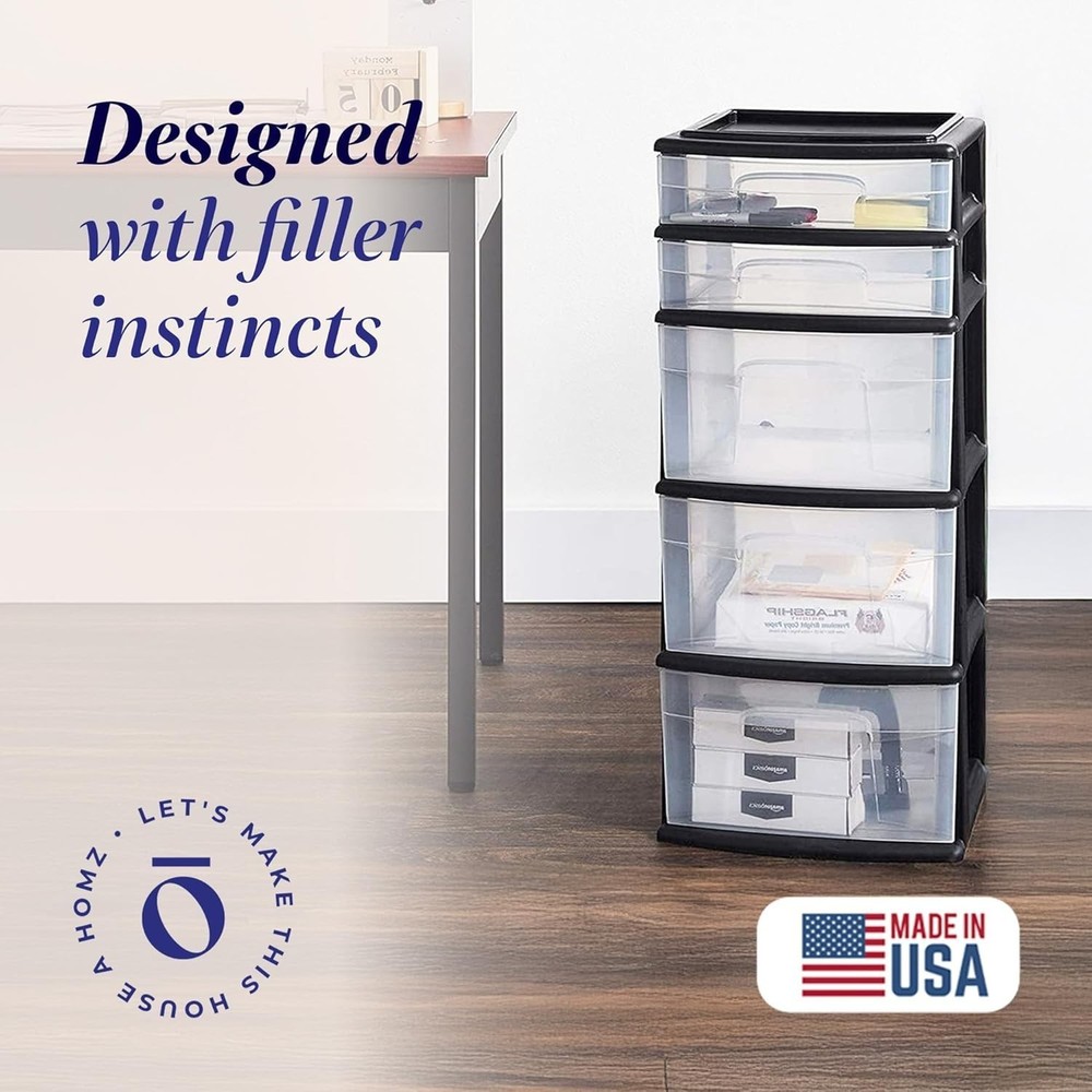 Drawer Tower 5-Tier Clear Plastic Storage Organizer Unit Multi-Purpose Container