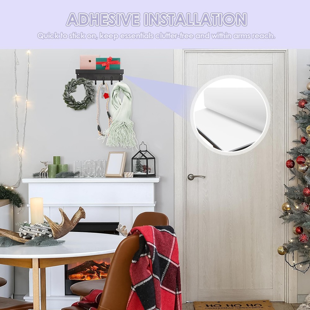 VIS'V Key Holder Wall Mount, Compact Adhesive Rack with Small, Black