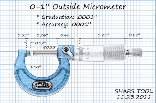 SHARS 0-4" Solid Metal Frame Micrometer Set NEW L}