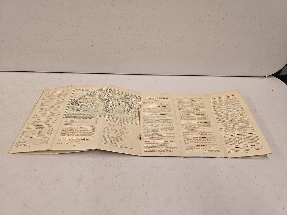 Antique Circa 1906 Pacific Mail Steamship Co Schedule Brochure Time Table W/ Map