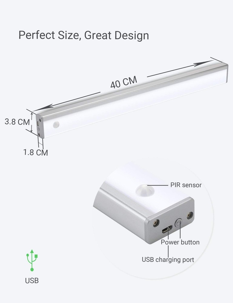 Automatic Wireless 48 Kitchen Cabinet Lighting Motion Rechargeable Closet Lig...
