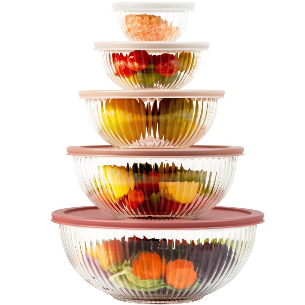 5-Piece Glass Mixing Bowls Set with Lids, Versatile for Kitchen and Prep
