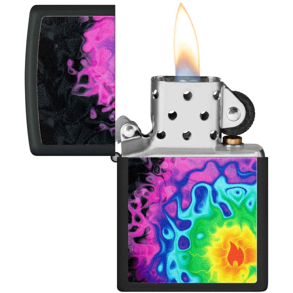 Zippo Windproof Lighter Pattern with Flame Design Black Matte Metal 48733