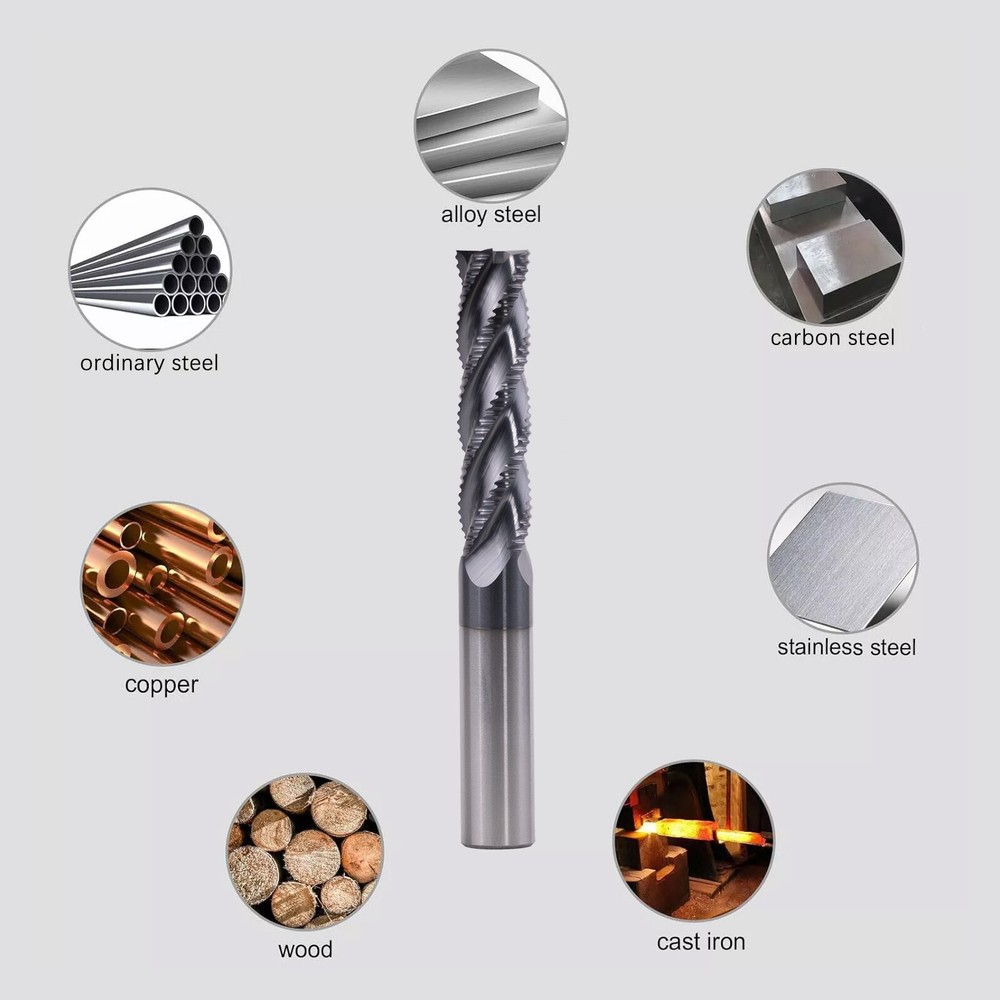1PCS 4 Flute 1/2"x2"x4" Solid Carbide Roughing End Mill - AlTiN Coated
