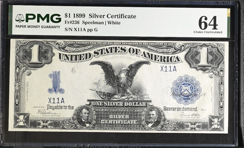 Ultra Rare 2-Digit Consecutive Solid & Binary 1899 $1 Black Eagle Fr-236 PMG 64