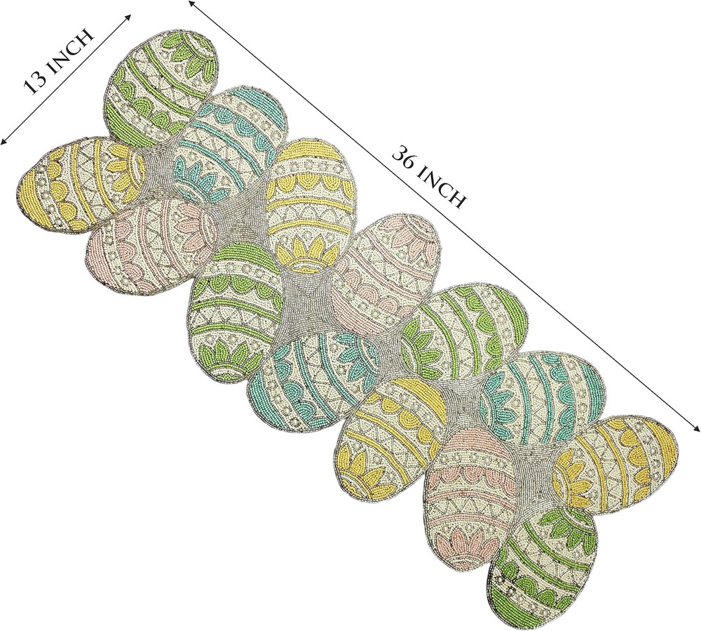Happy Hunting Handmade Beaded Table Runner - Spring Easter Eggs Bunny Rabbit - L