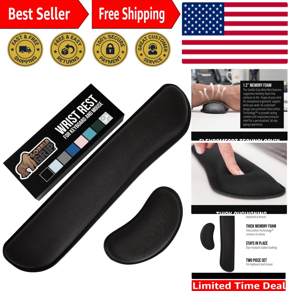 Silky Memory Foam Wrist Rest for Computer Keyboard, Mouse, Ergonomic Design f...