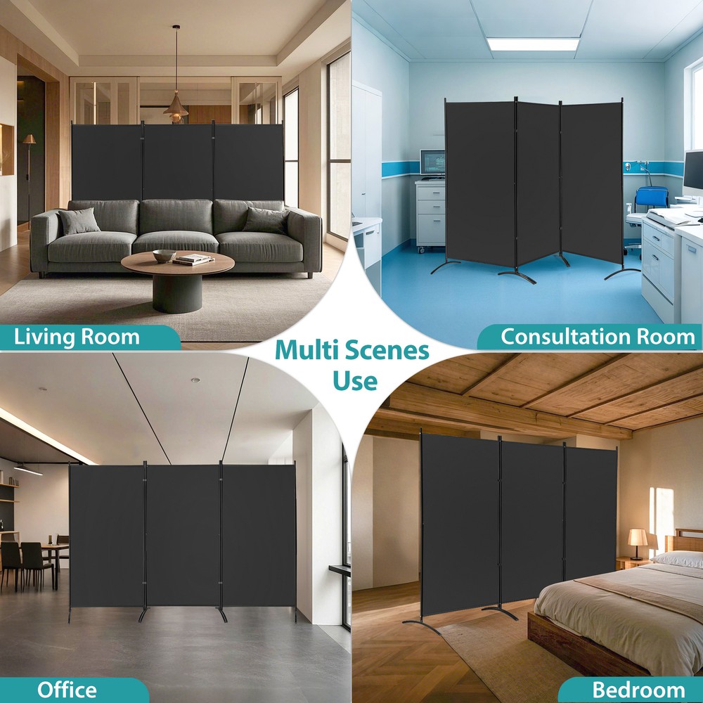 Room Divider 72'' Height 3 Panels Folding Privacy Screens Multi-purpose Black