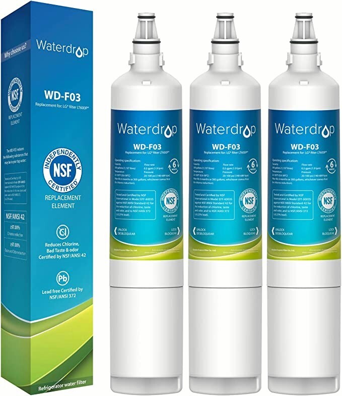 Waterdrop Water Filter Replacement for LG® LT600P®, KENMORE® 9990, 3 PACK