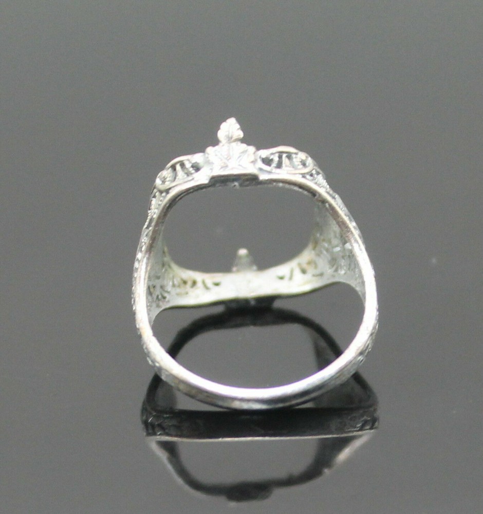 UNCAS MFG ART DECO OPEN FLORAL DESIGN STERLING SILVER RING SETTING SIZE 3.5