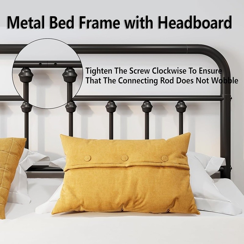 Metal Bed Frame Full Size w/ Headboard Structurally Stable Steel Slat Supported