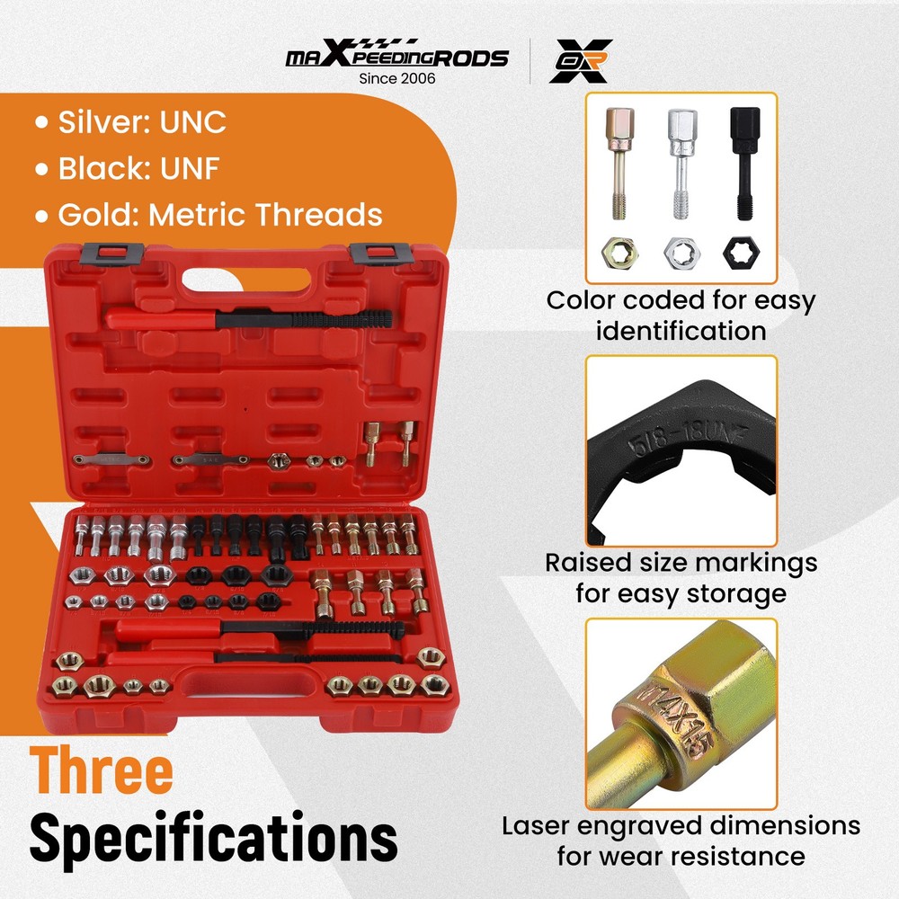 56x Thread Restorer Kit, Rethread Repair Tools UNC UNF & MetricThread Chaser Set