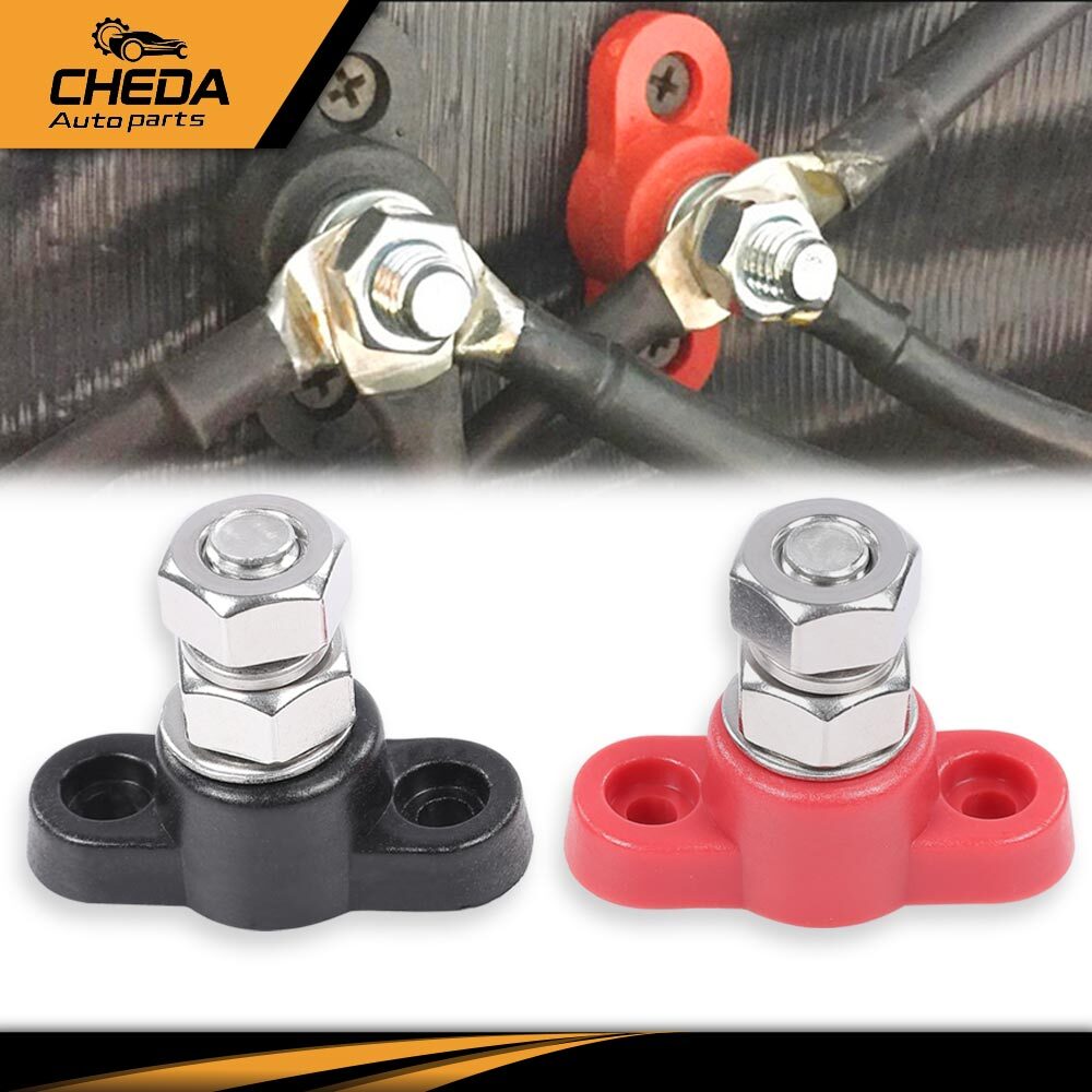2Pcs Insulated Terminal Stud 3/8" Red & Black Junction Block Power Post Set