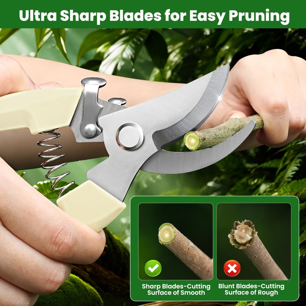 2 Pack Gardening Pruning Shears, Sharp Bypass Blade Garden Shears, Stainless ...