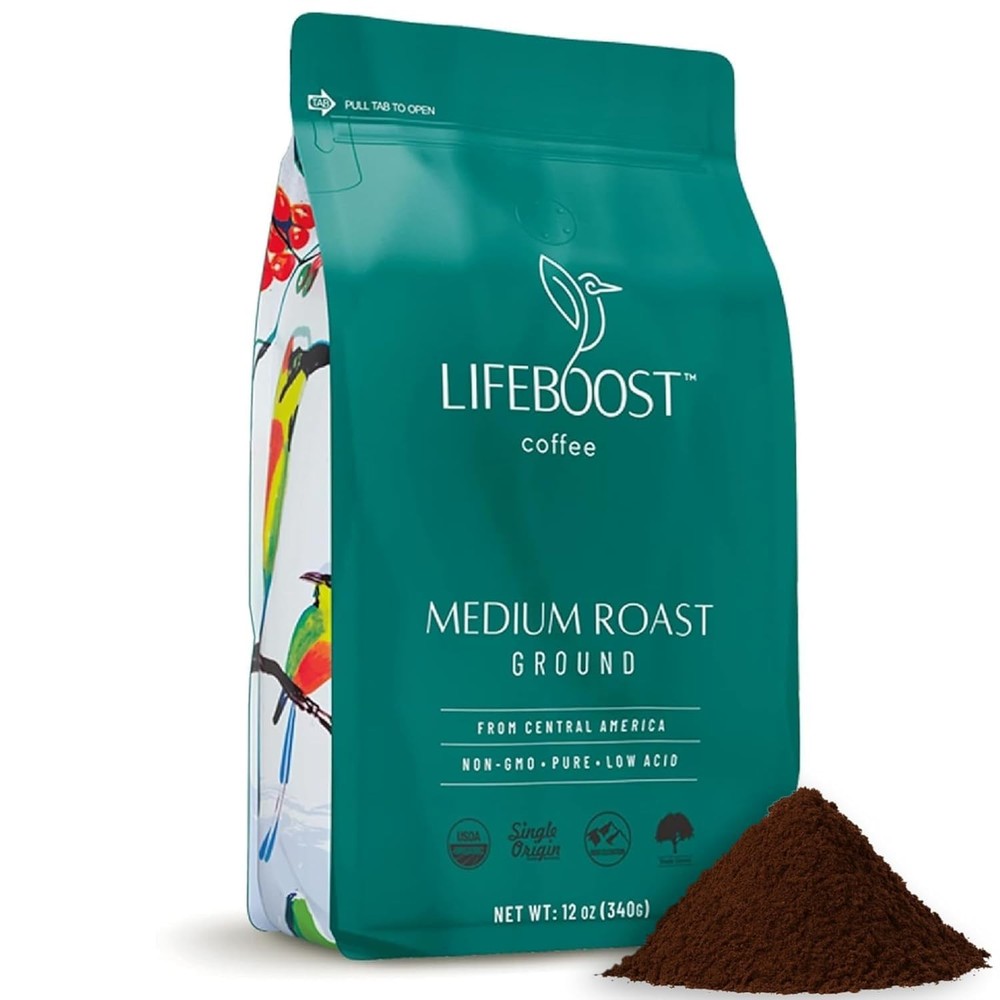 Coffee Ground Medium Roast Coffee - Low Acid Single Origin USDA Organic Coffe...
