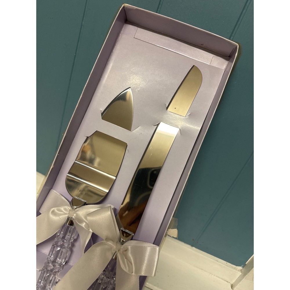 Elegant Crystal Handle Cake Knife Server Set Wedding Anniversary Celebration