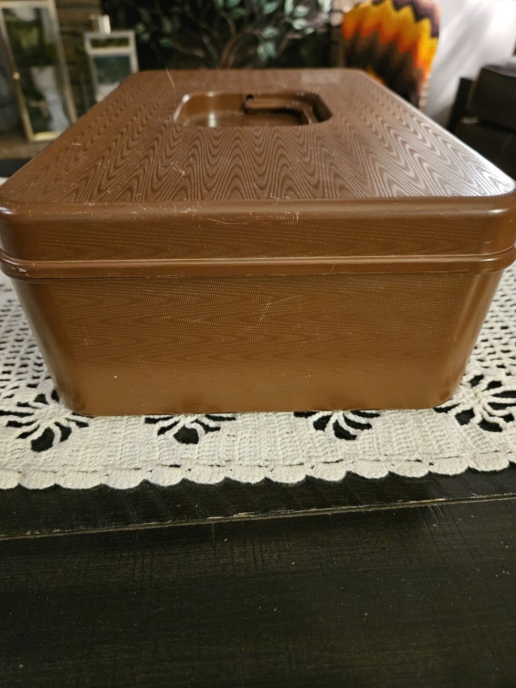 Brown Plastic Spool/Bobbin Sewing Box Organizer Midcentury Modern