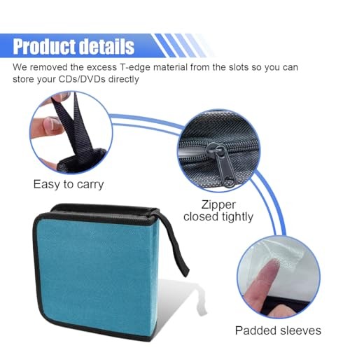 Car CD Case, 40 Capacity Hard Plastic DVD Disc Organizer Holder with Blue