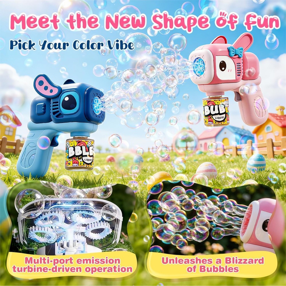2 Pack Bunny Bubble Machine Gun for Toddlers,Fast Bubble Blast 10,000+ BPM, L...