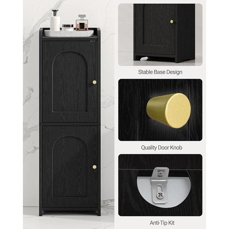 Narrow Bathroom Storage Cabinet Adjustable Shelves Two Doors Anti-tip Organizer