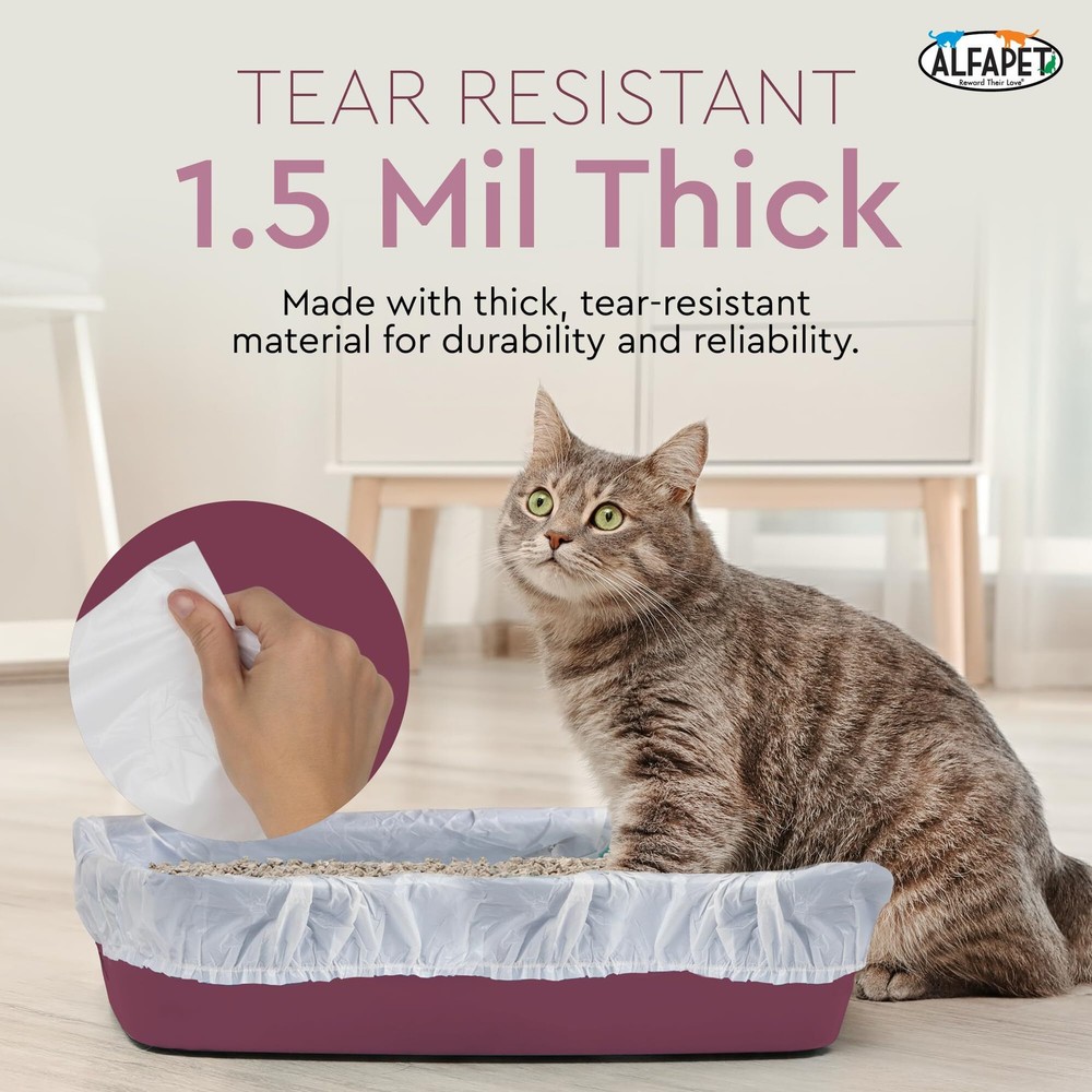 Alfapet Kitty Cat Litter box Disposable, Elastic Liners- 12-count-For Medium and