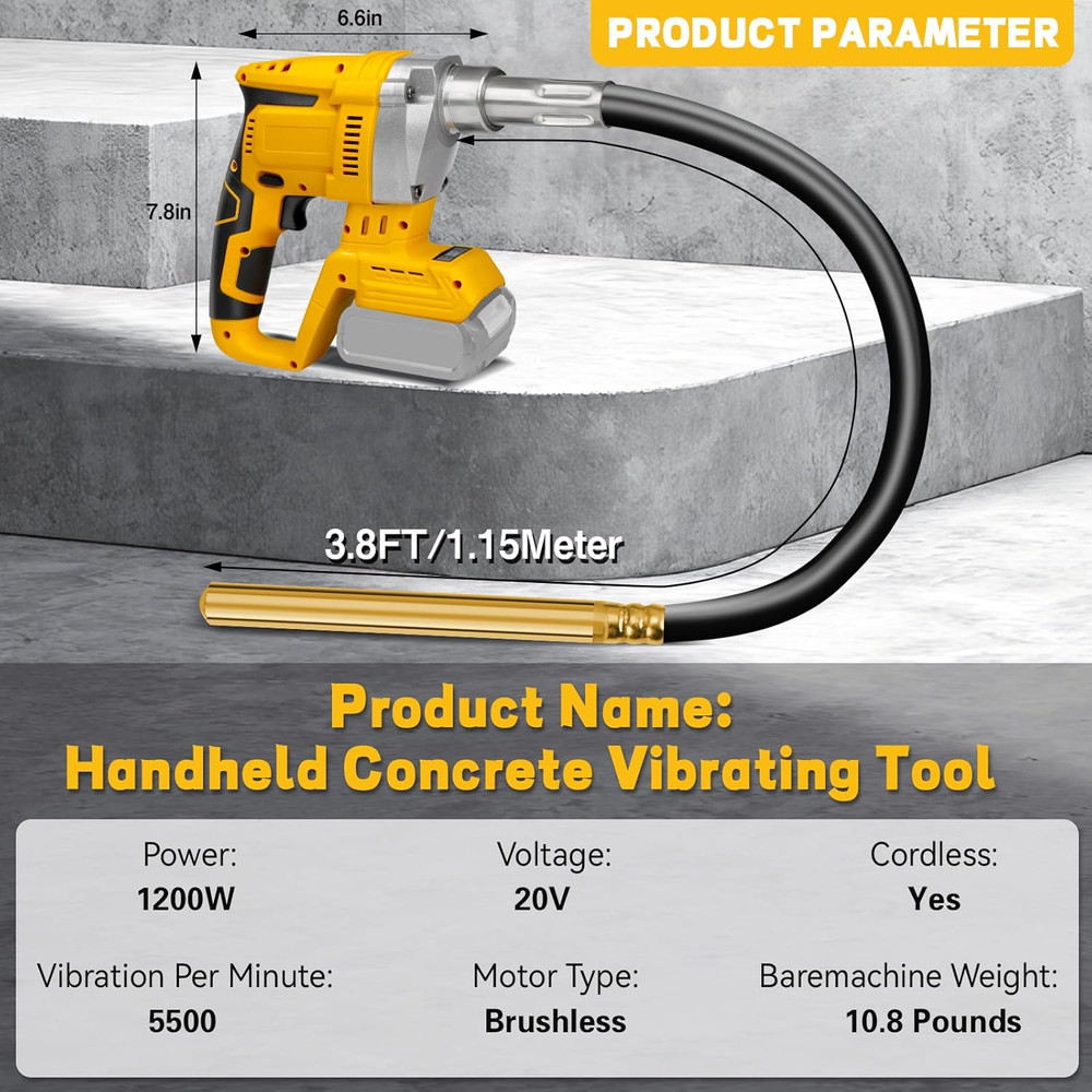 Handheld Concrete Vibrating Tool for Dewalt 20V Max Battery, Construction Insert