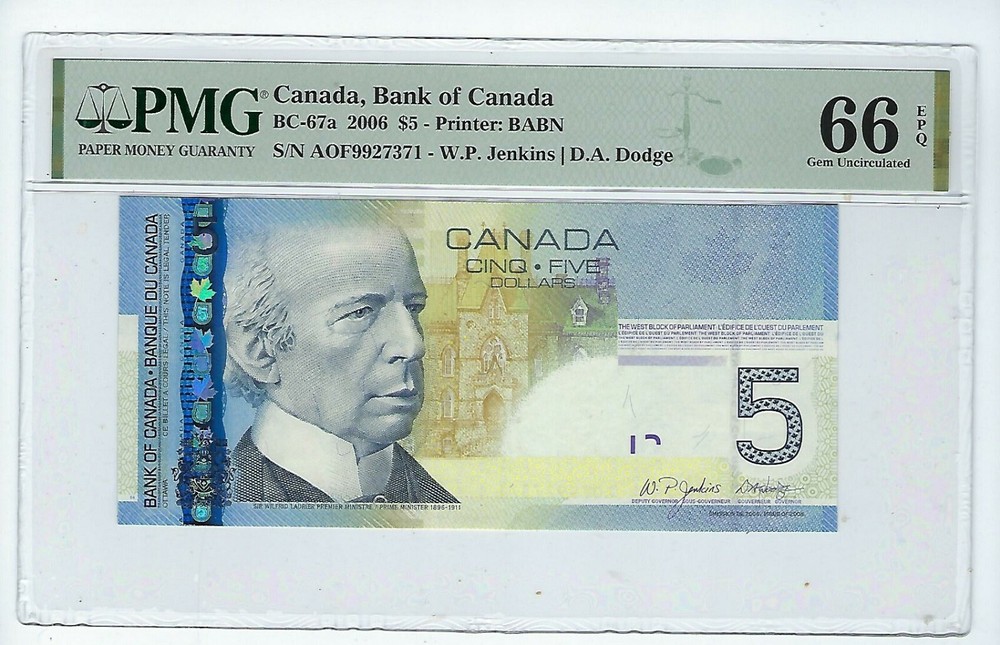 Canada 2001 BC-67a $5 Note AOF Prefix PMG 66 EPQ