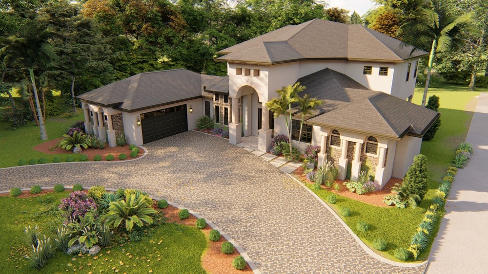 REVIT- FILE BLUEPRINTS MEDITERRANEAN TWO STORY HOUSE PLAN ARCHUP #105M