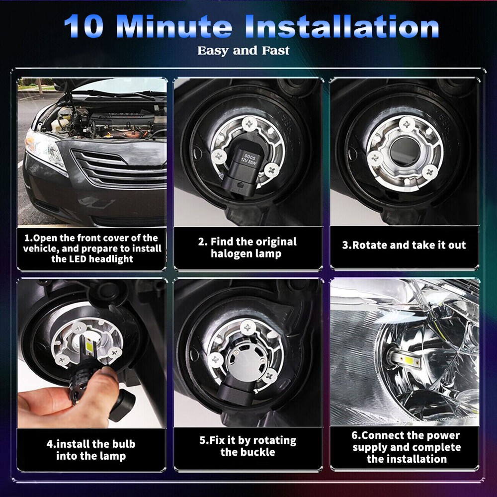 H7 H7 LED Headlight KIT Combo Bulbs High Low Beam Super Bright White 10000K