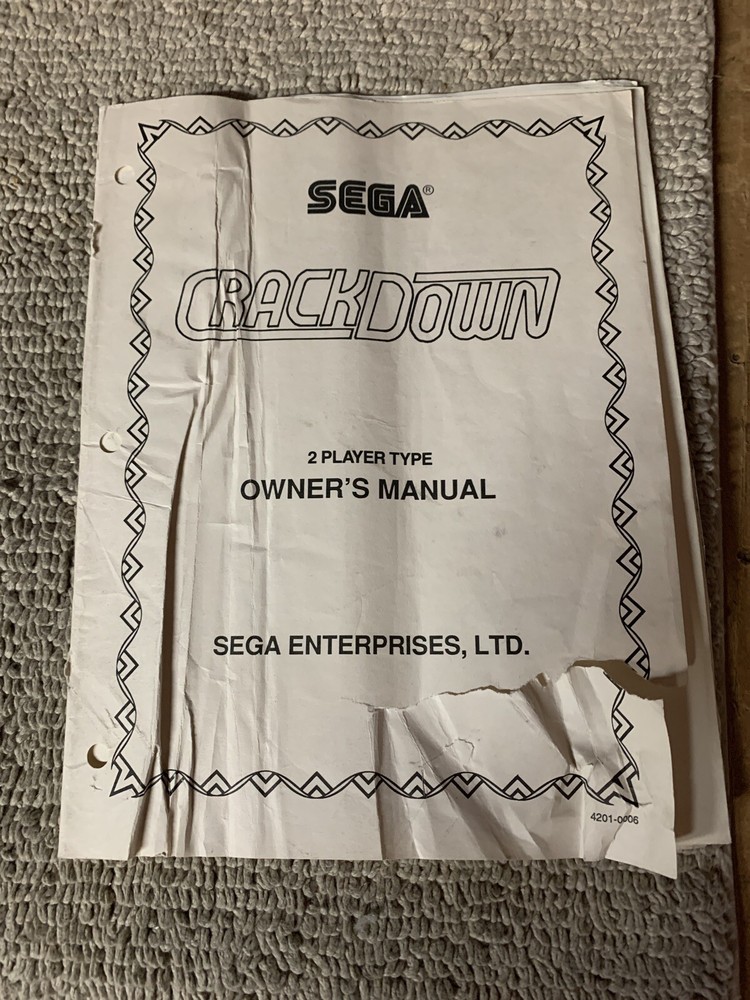 Original Crack Down Sega  Arcade video game Manual