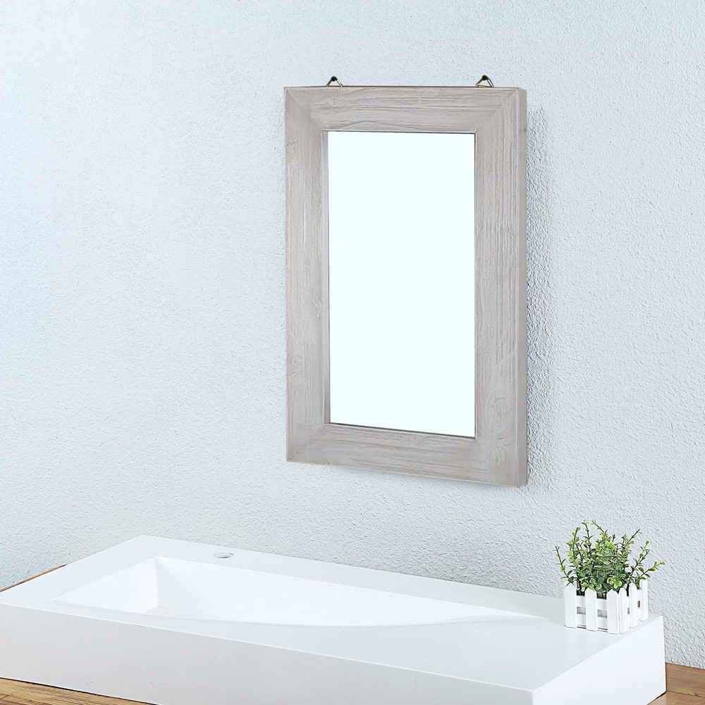 Rustic Flat Wood Frame Hanging Wall Mirror Decorative Bathroom Mirrors for Wa...