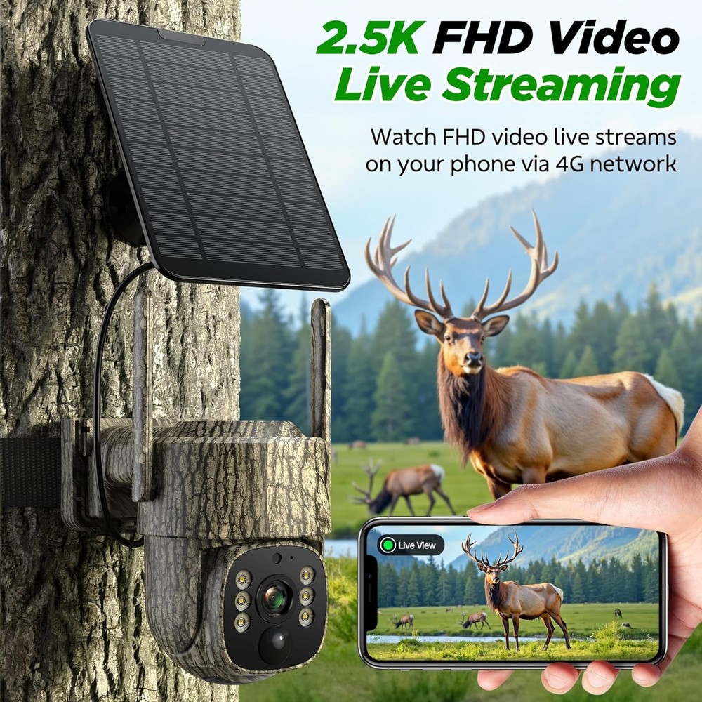 4G LTE Game Trail Camera with Solar Panel Motion Activated 360° View US SIM Card