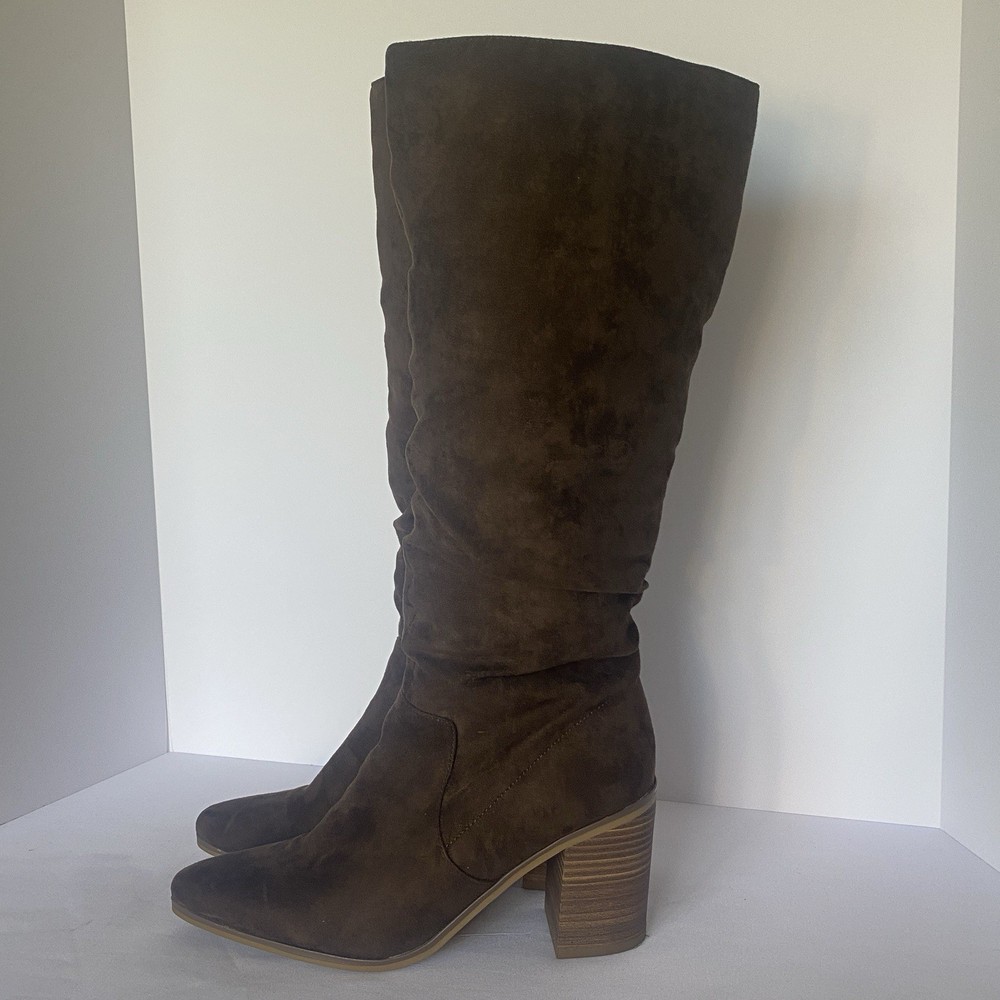 Universal Thread Brown Knee High Boots Side Zip Block Heel Size 11