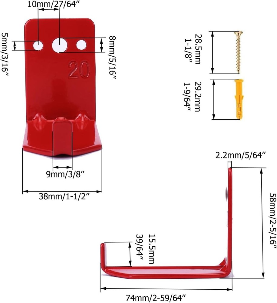 Fire Extinguisher Mount Wall Hook Bracket for Holding up to 20 lbs Extinguishers