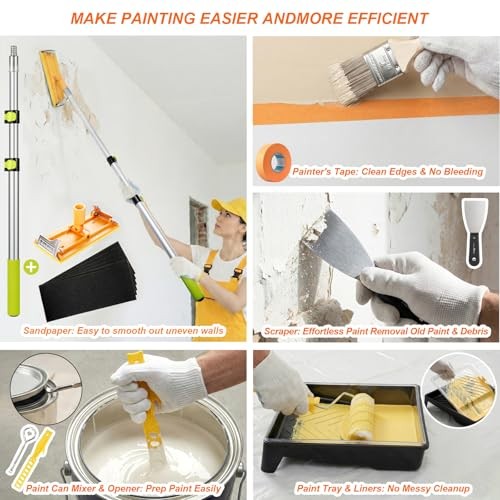 38PCS Paint Roller Kit with 2 to 4 FT Extension Pole,4" 9" Paint Rollers,Paint