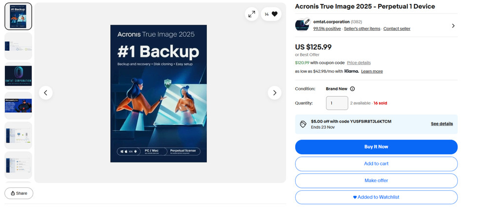 Acronis True Image 2025 - Perpetual 1 Device