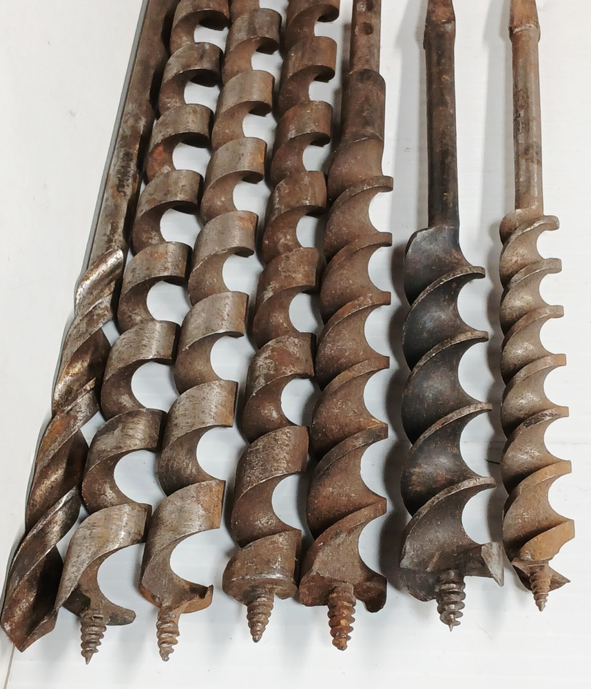 (6) Large Long Antique Auger Drill Bits Woodworking Tools, 9"-17"