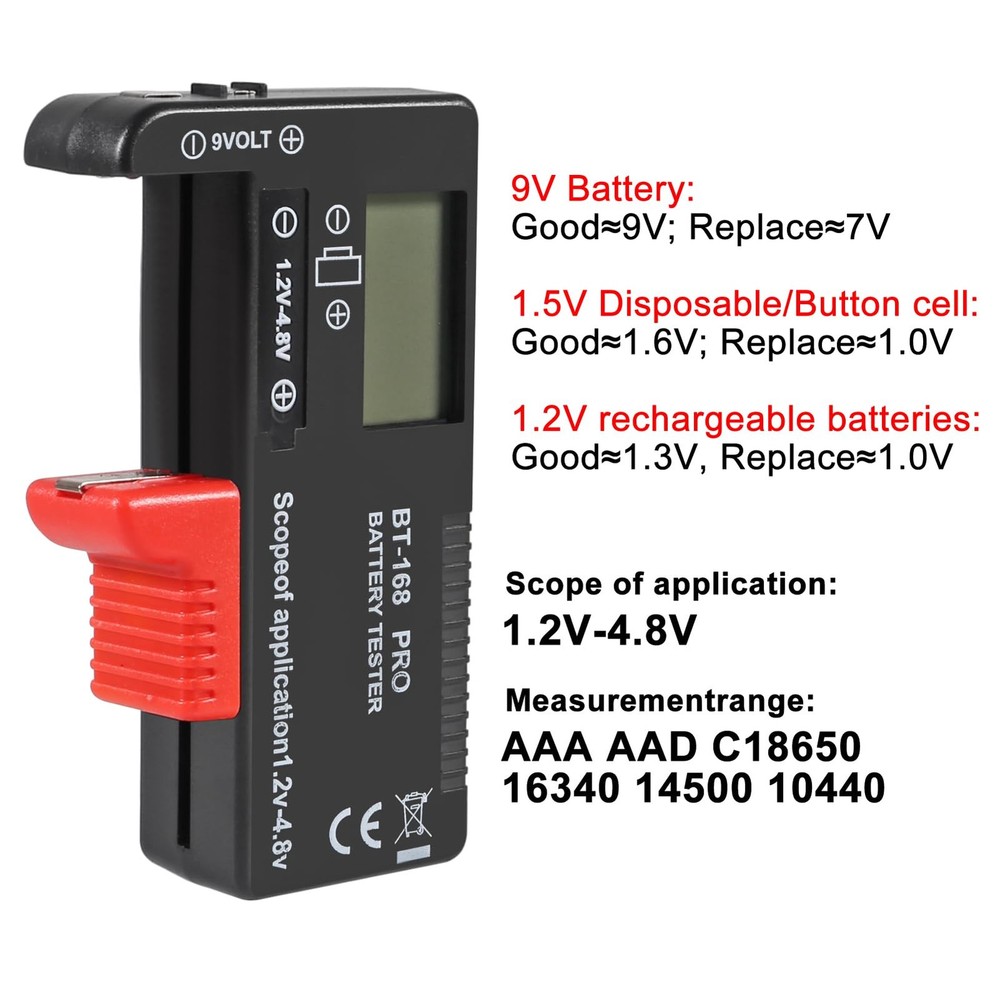 UMLIFE 2 Pack Battery Tester, Digital LCD Universal Checker for black