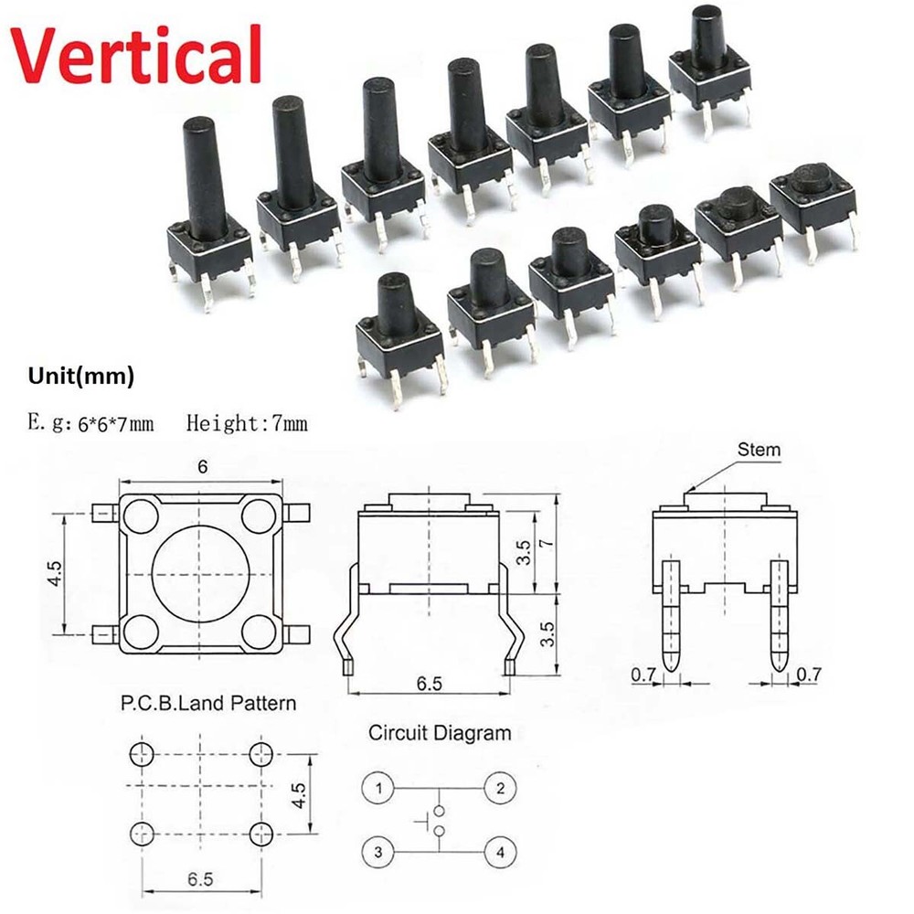 Momentary Tactile Push Button Switch Vertical / SMD / Horizontal Mini Micro PCB