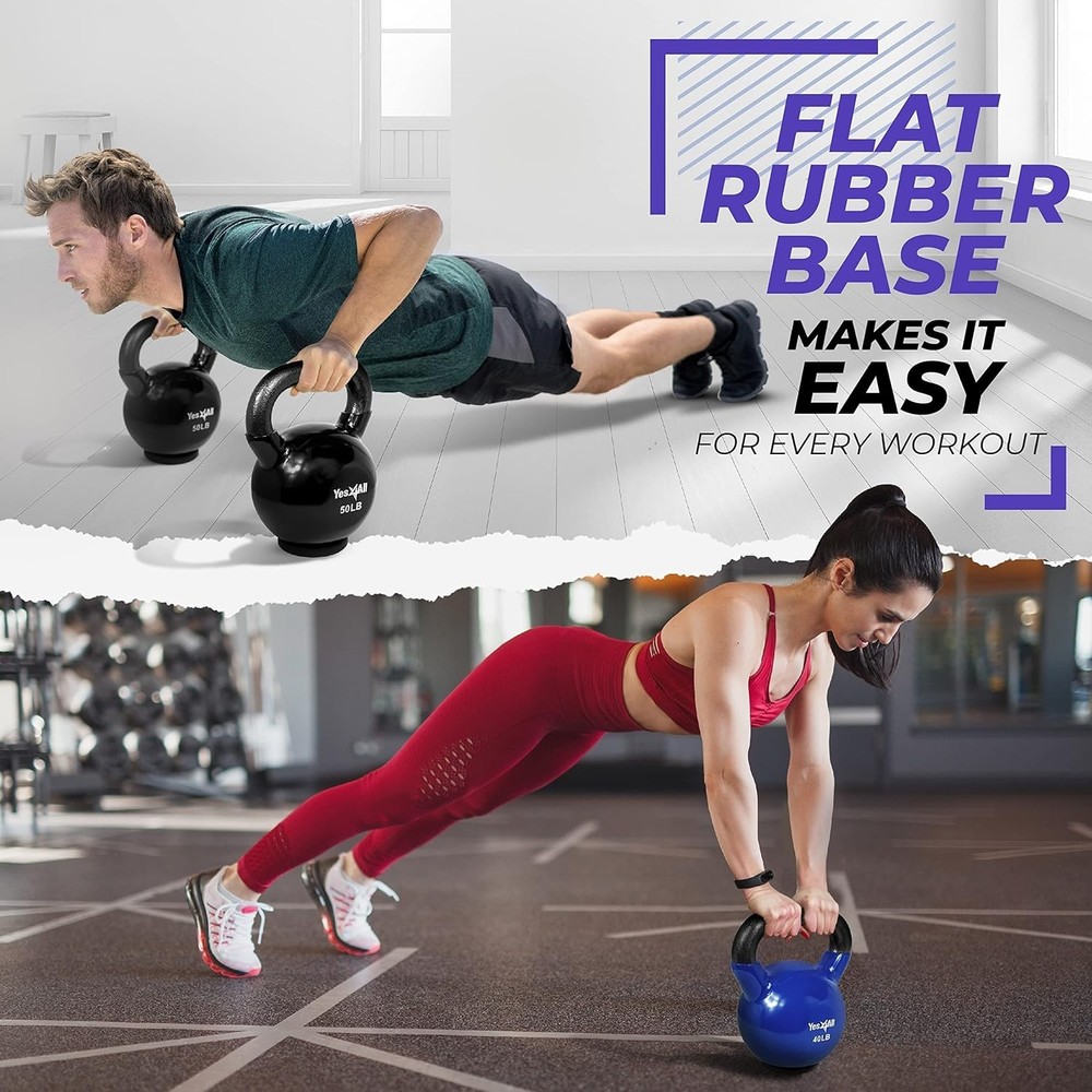 Durable Rubber-Bottom Kettlebell - Unisex Strength Training Weights 15lbs